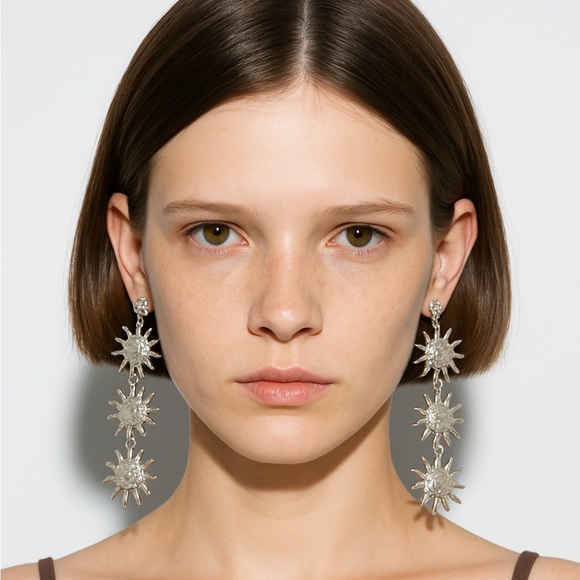 Silver Triple Sun Dangle Earrings - Picture 1 of 12